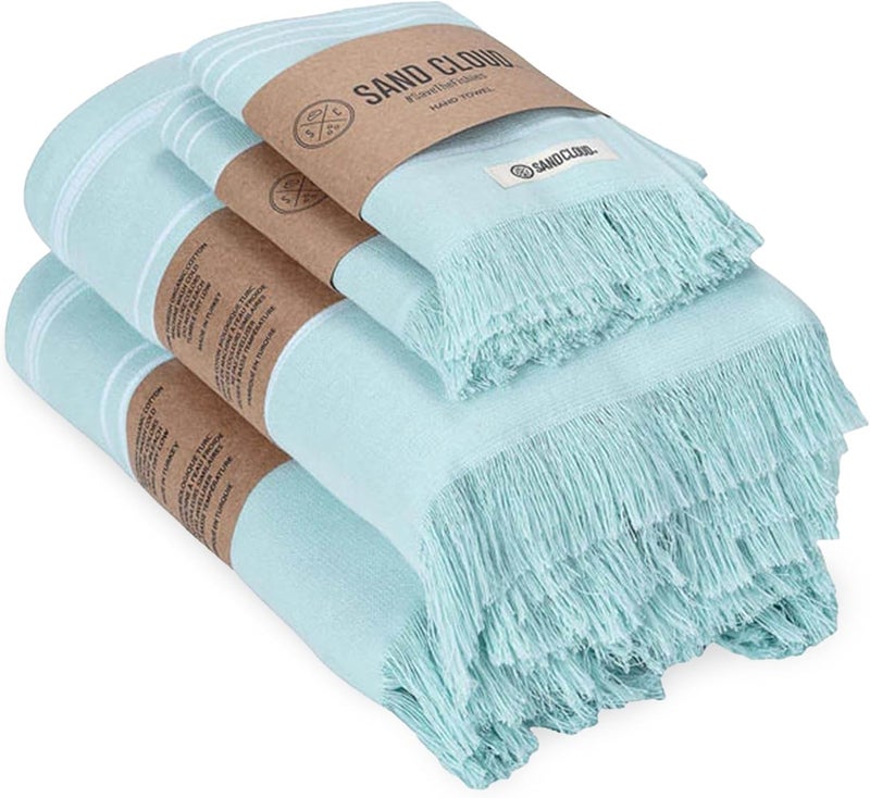 Sand Cloud Turkish Bath Towels Bundle for Bathroom, Set of 4 (Classic Seaglass) - Large Size - 100% Certified Organic Cotton Yarn is Lightweight, Soft & Absorbent - Premium Bath Towels Dry Faster - Image 1